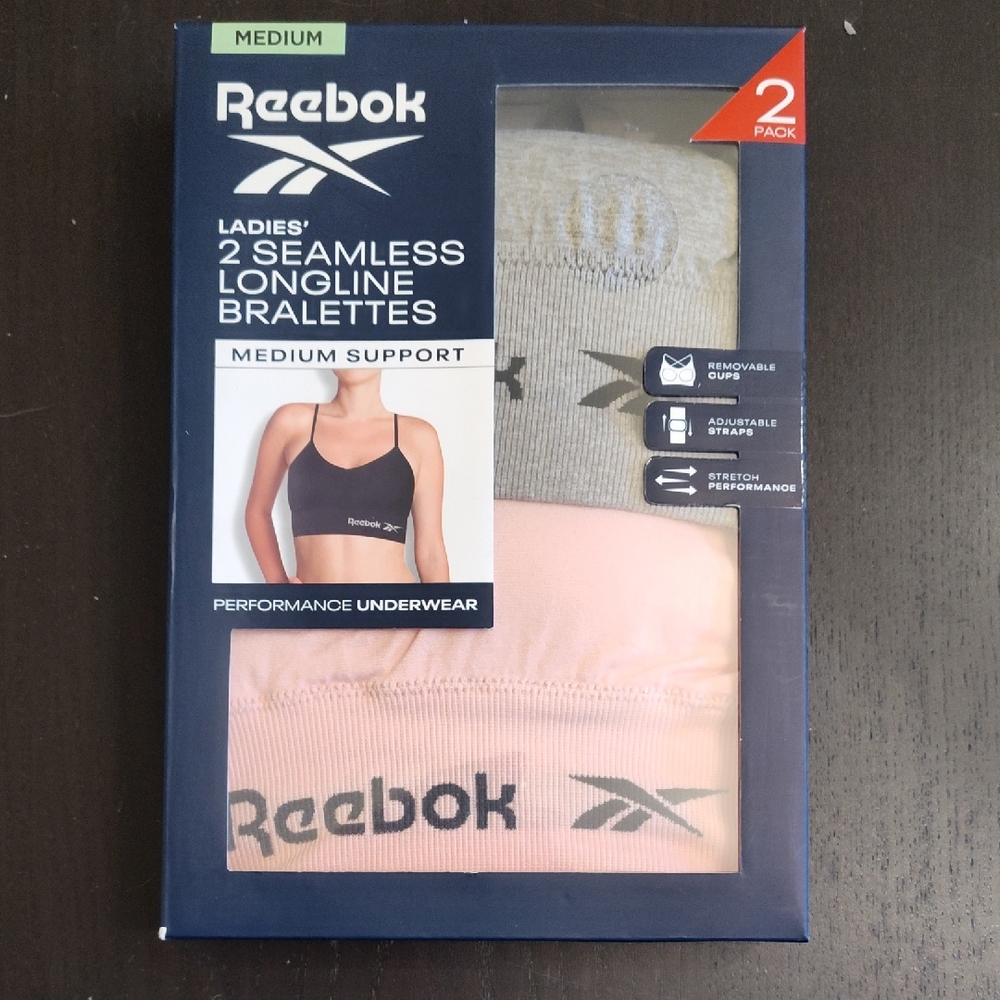 Reebok Seamless Longline Bralette Set - Gray and Pink